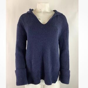 NWT By Anthropologie Sz S Heavy Knit Oversized Hooded Sweater Blue Pullover